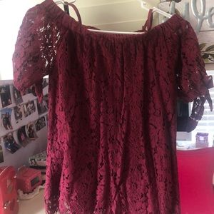 Off the shoulder burgundy top